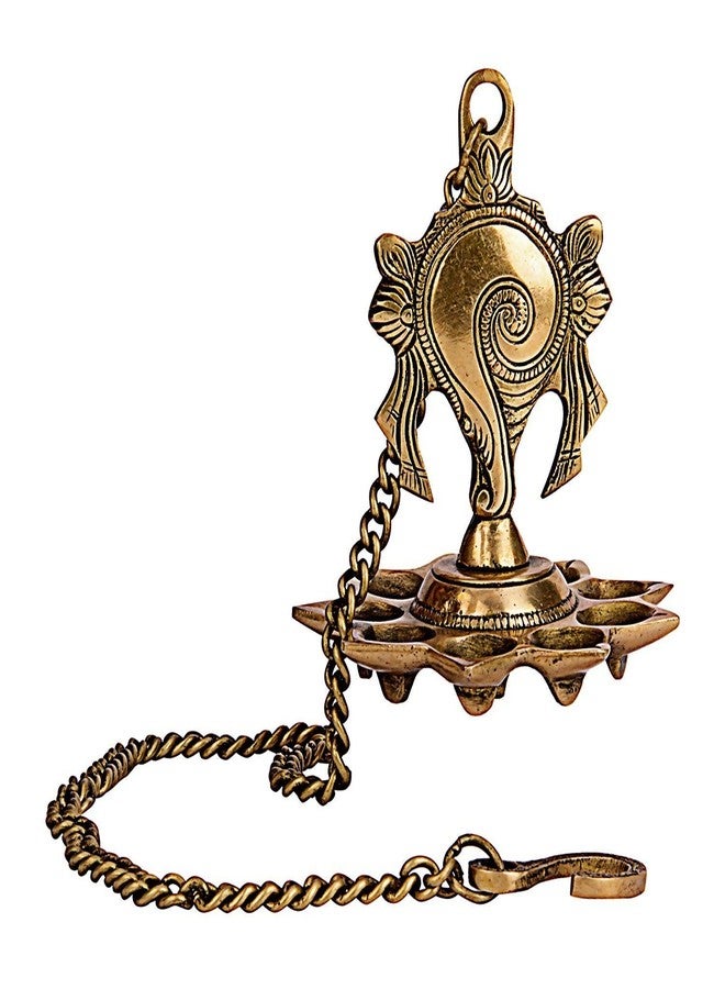 Pick End Now Brass Shankh Chakra Diya with Chain | Wall Decorative Oil Lamp Diya for Home Temple, Product Dimensions - 11.6 x 6.6 x 19.4Cm, 800Gm - Image 3
